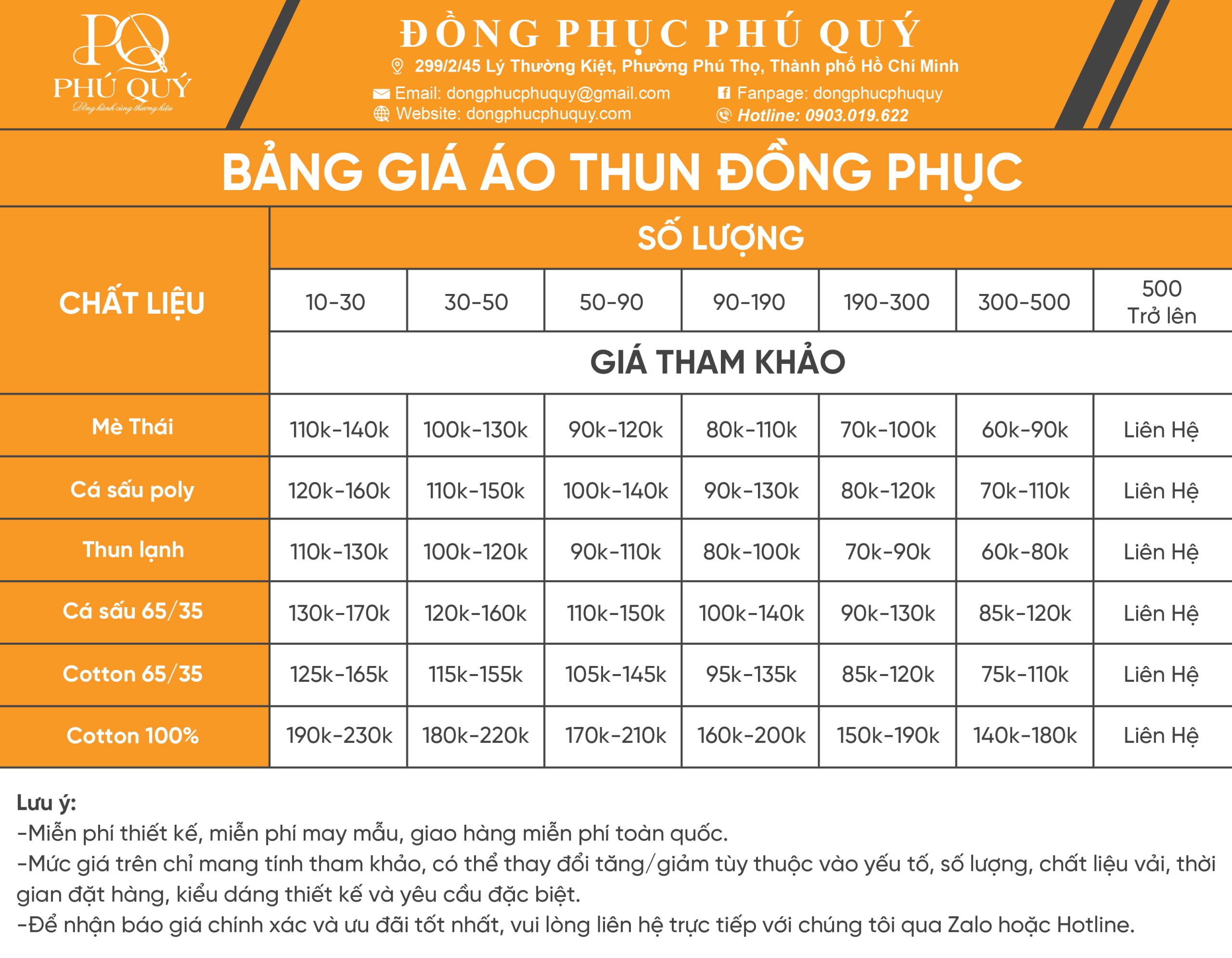 Bảng giá áo thun đồng phục cổ trụ