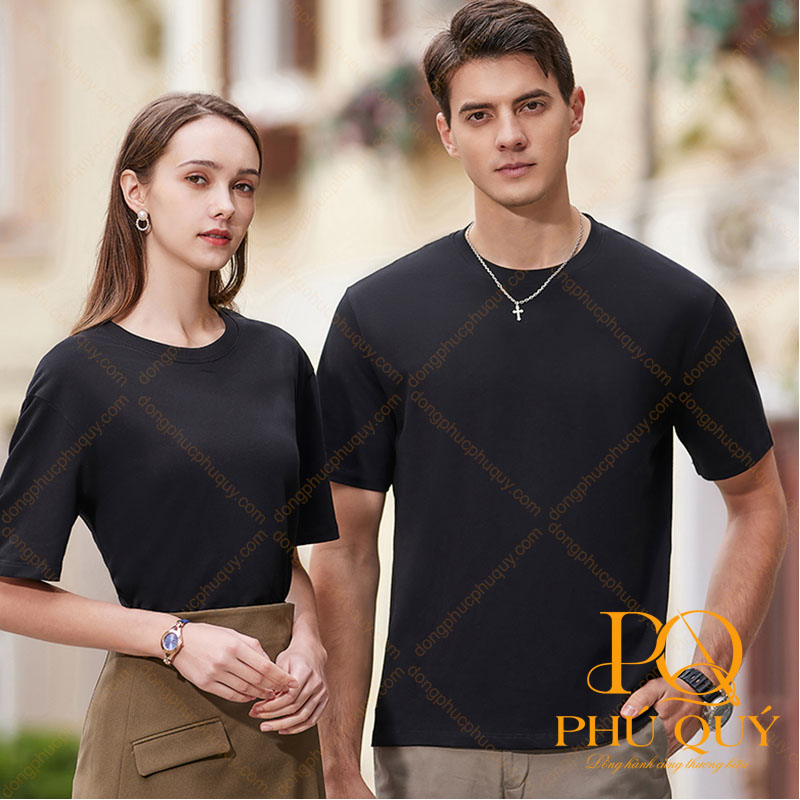 Áo thun đen đồng phục cổ tròn PQ07