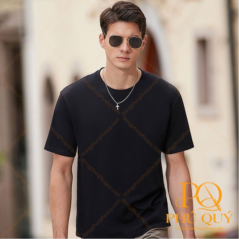 Áo thun đen đồng phục cổ tròn PQ07