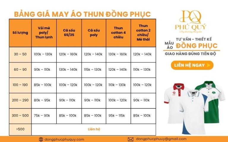 Bảng giá may áo thun đồng phục công ty
