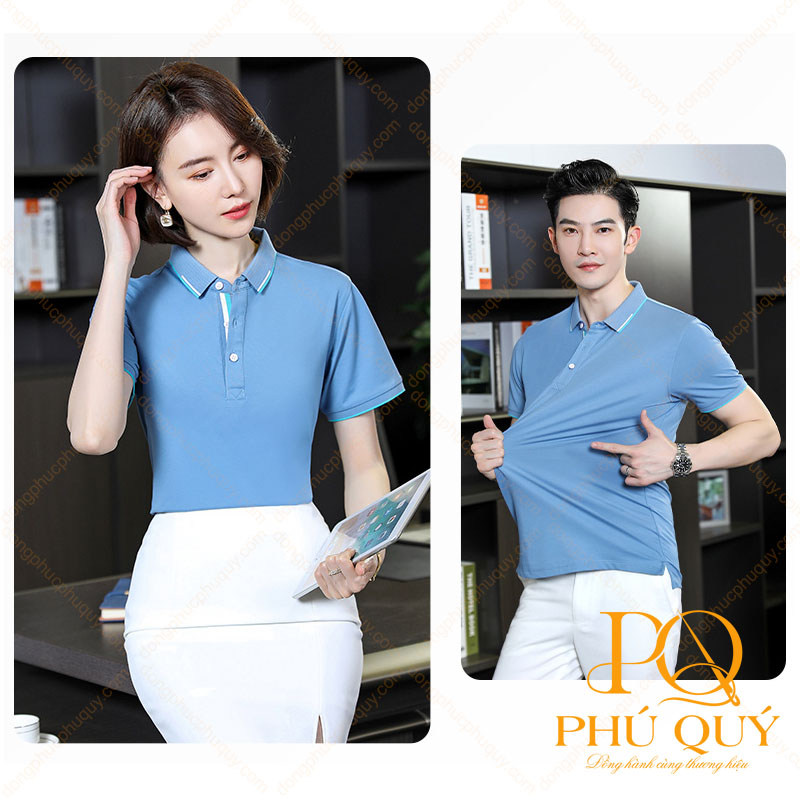 Đồng phục áo thun trơn màu xanh biển nhạt PQ07