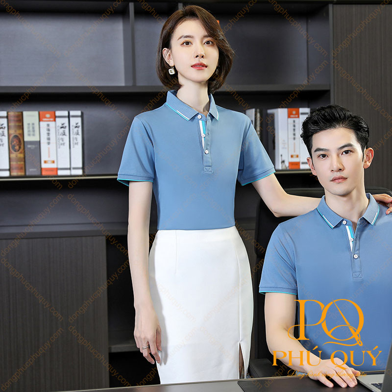 Đồng phục áo thun trơn màu xanh biển nhạt PQ07