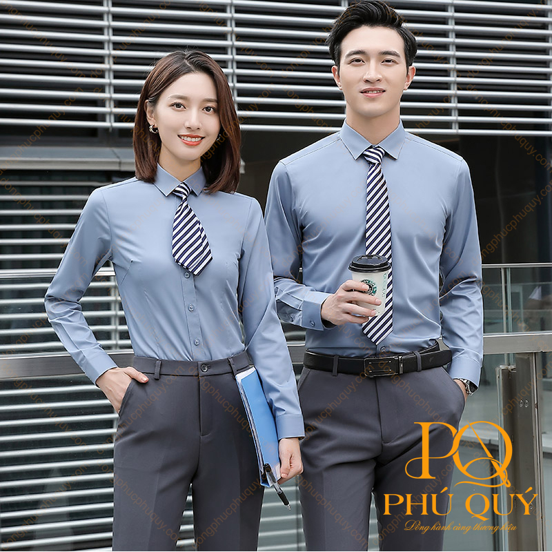 Áo sơ mi đồng phục công sở màu xám xanh PQ17