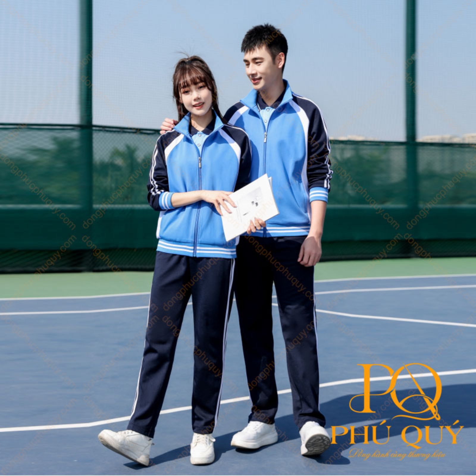 Đồng phục học sinh cấp 3 xanh đen phối xanh da trời