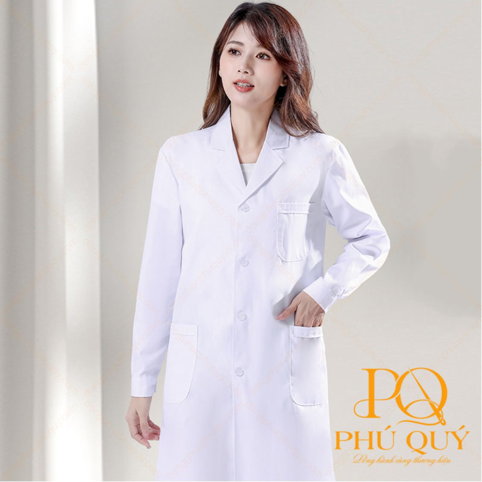 Đồng phục ý tế áo blouse trắng cổ tay gài nút
