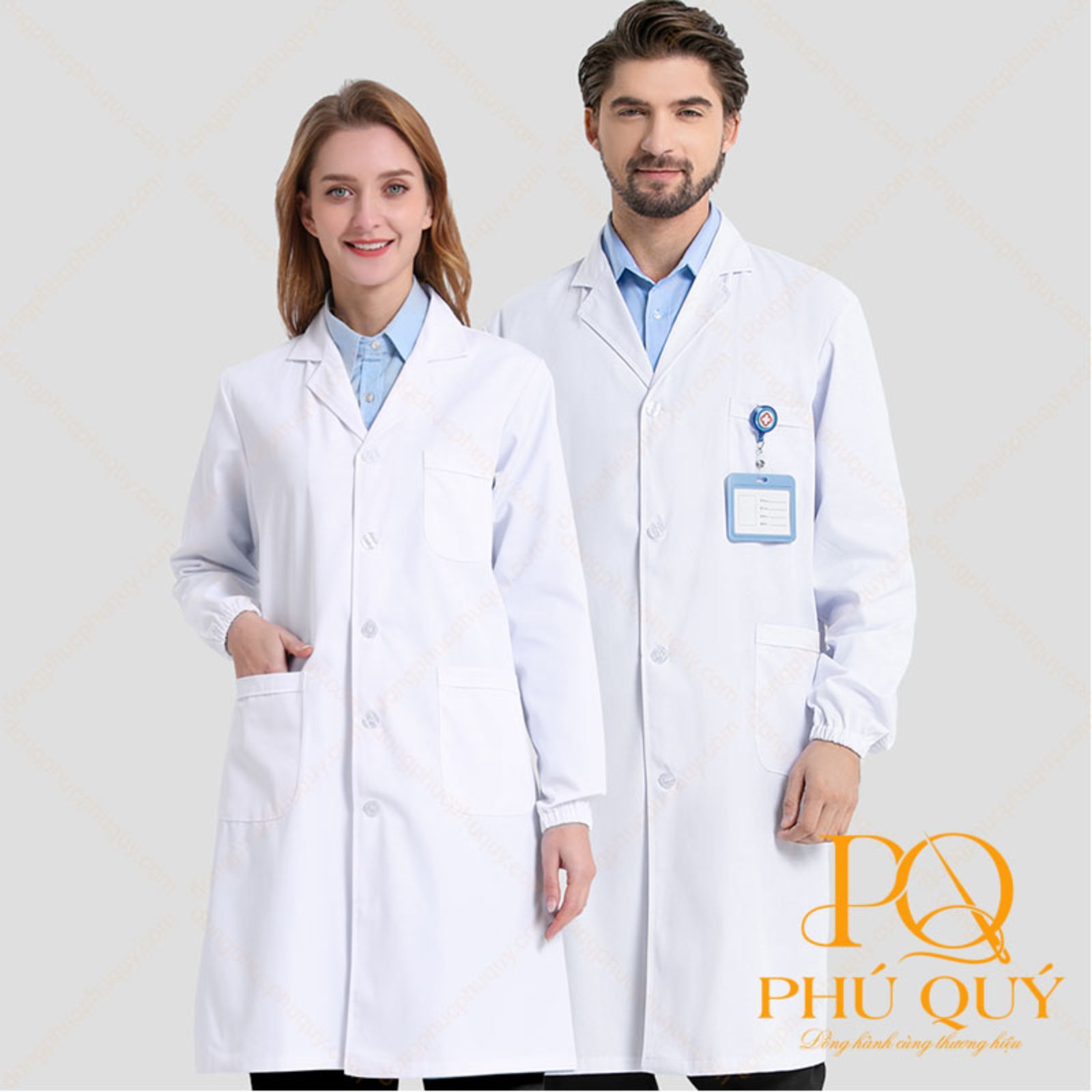 Đồng phục y tế áo blouse trắng, tay bo chun