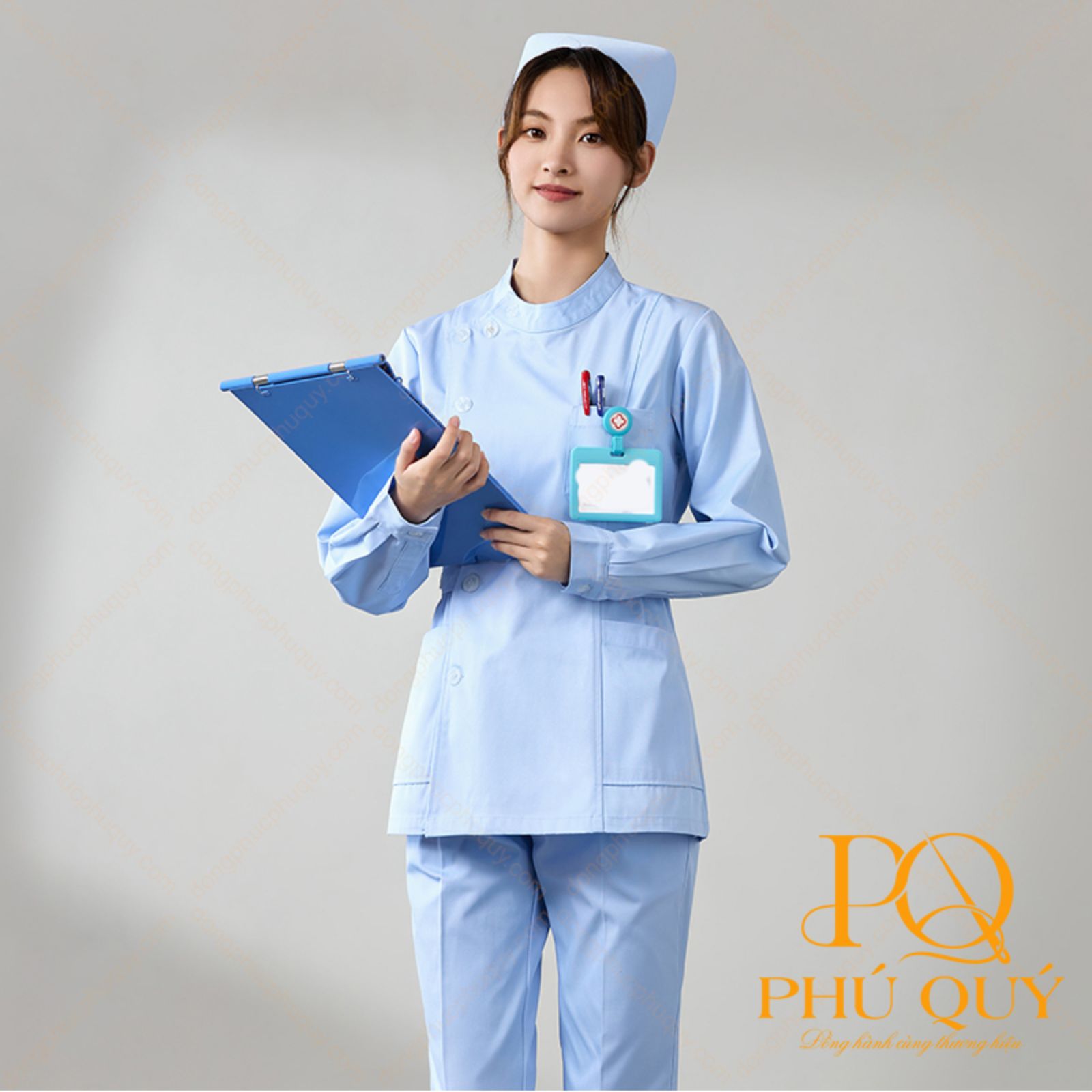 Đồng phục cho y tá áo cổ tròn vắt chéo