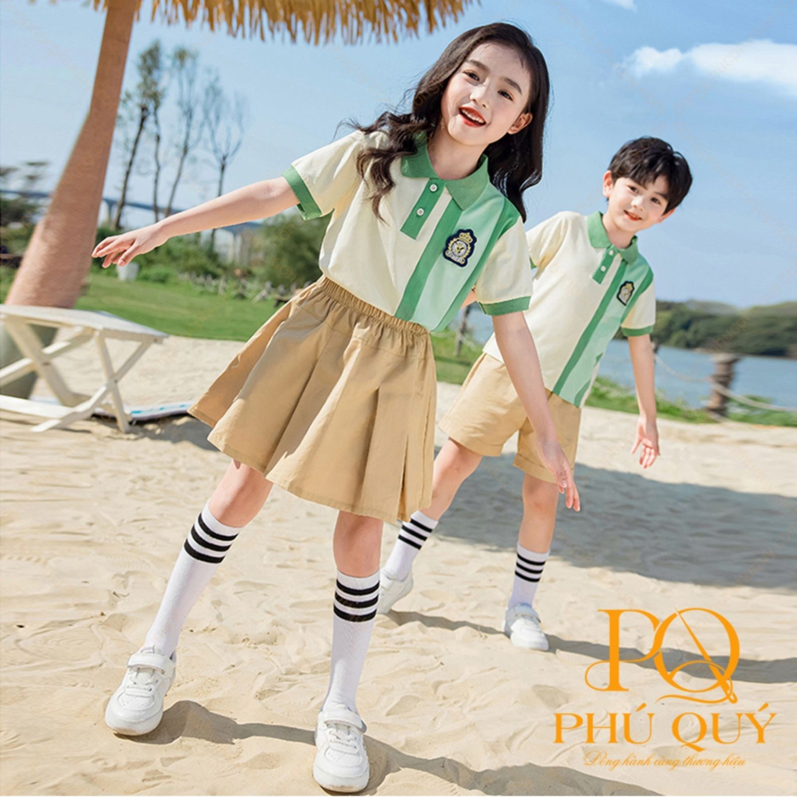 May quần áo cho bé mầm non màu xanh lá