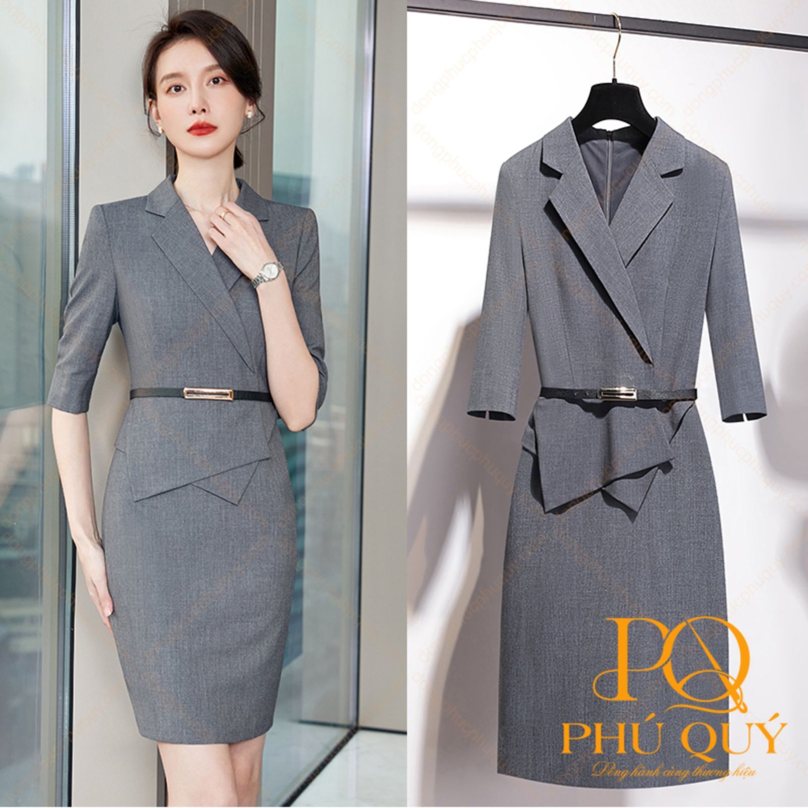 Đầm liền thắt lưng cách điệu cho lễ tân nữ