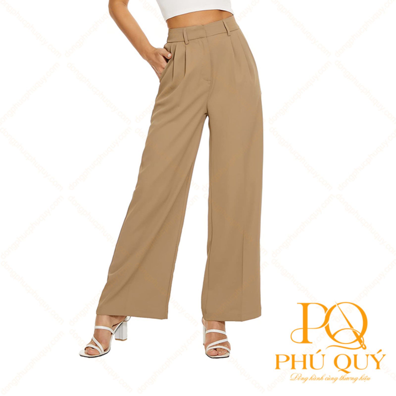 quần âu nữ lưng cao nhấn xếp ly