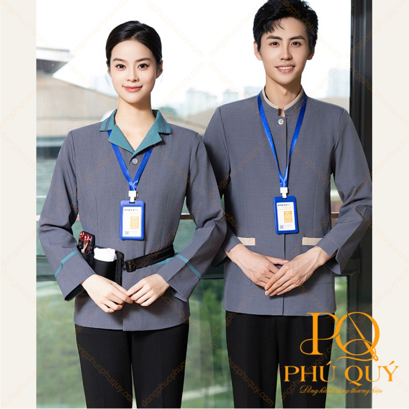 Đồng phục tạp vụ nhà hàng khách sạn màu xám trơn