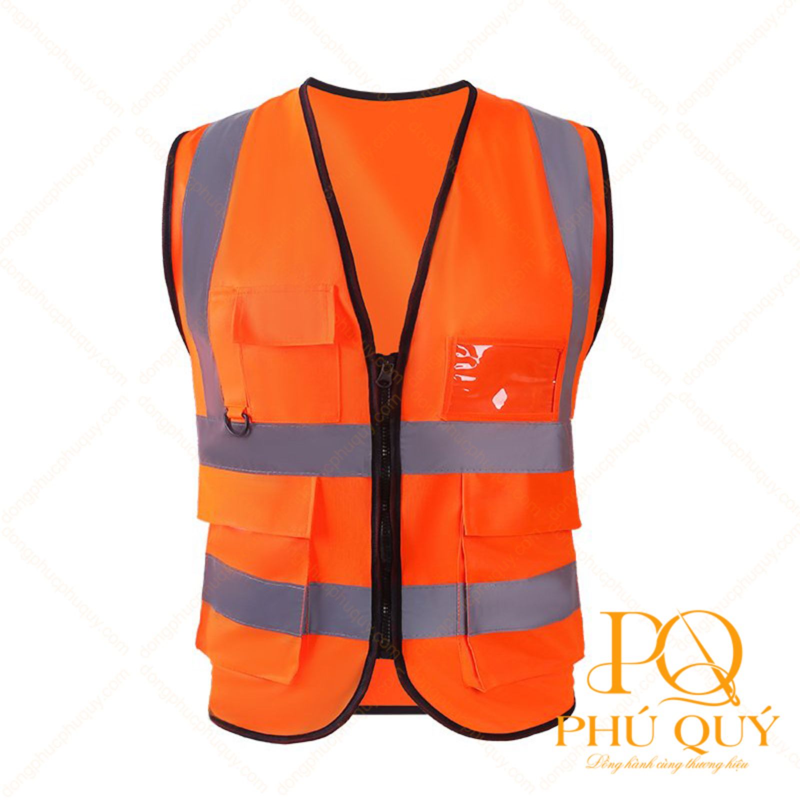 Áo gile phản quang bảo hộ màu cam, thiết kế túi hộp tiện lợi
