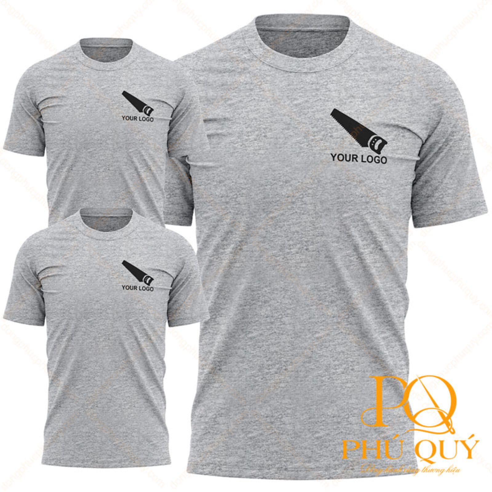 may áo thun quà tặng TPHCM cổ tròn màu xám trơn basic