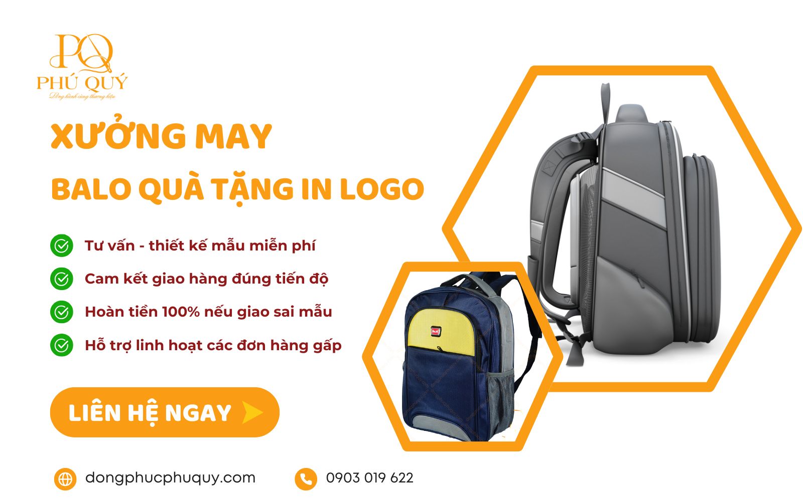Đặt may balo quà tặng theo yêu cầu, in logo tại Phú Quý