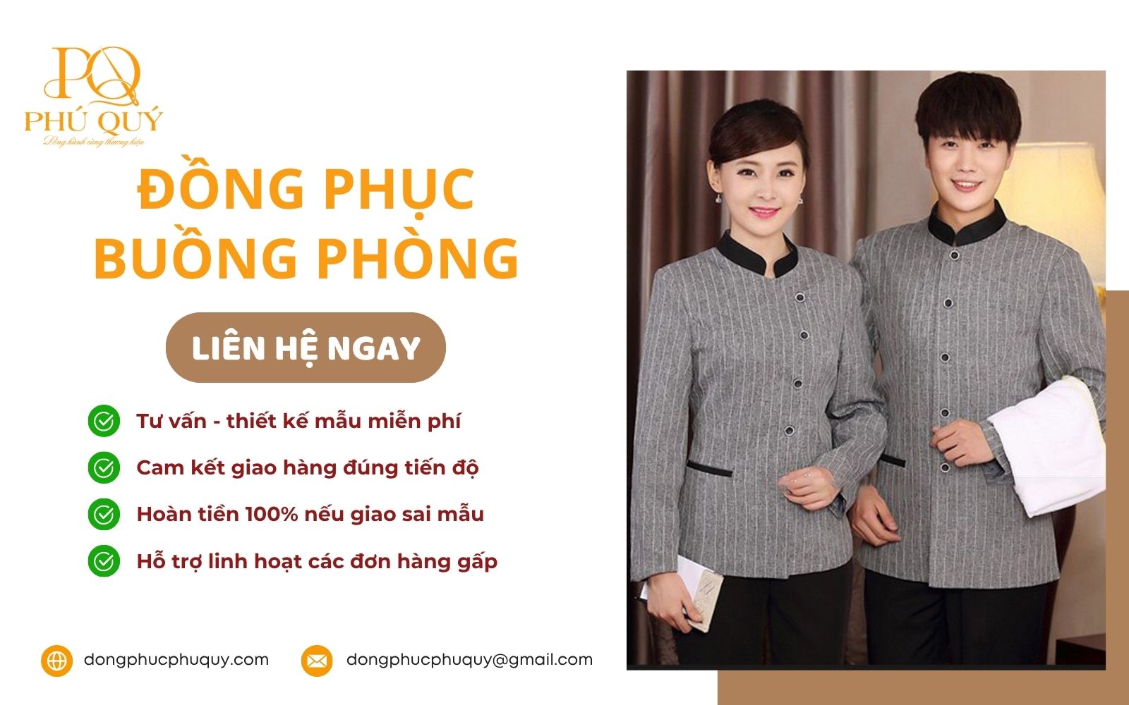 May đồng phục buồng phòng khách sạn đẹp, chất lượng cao tại Đồng phục Phú Quý