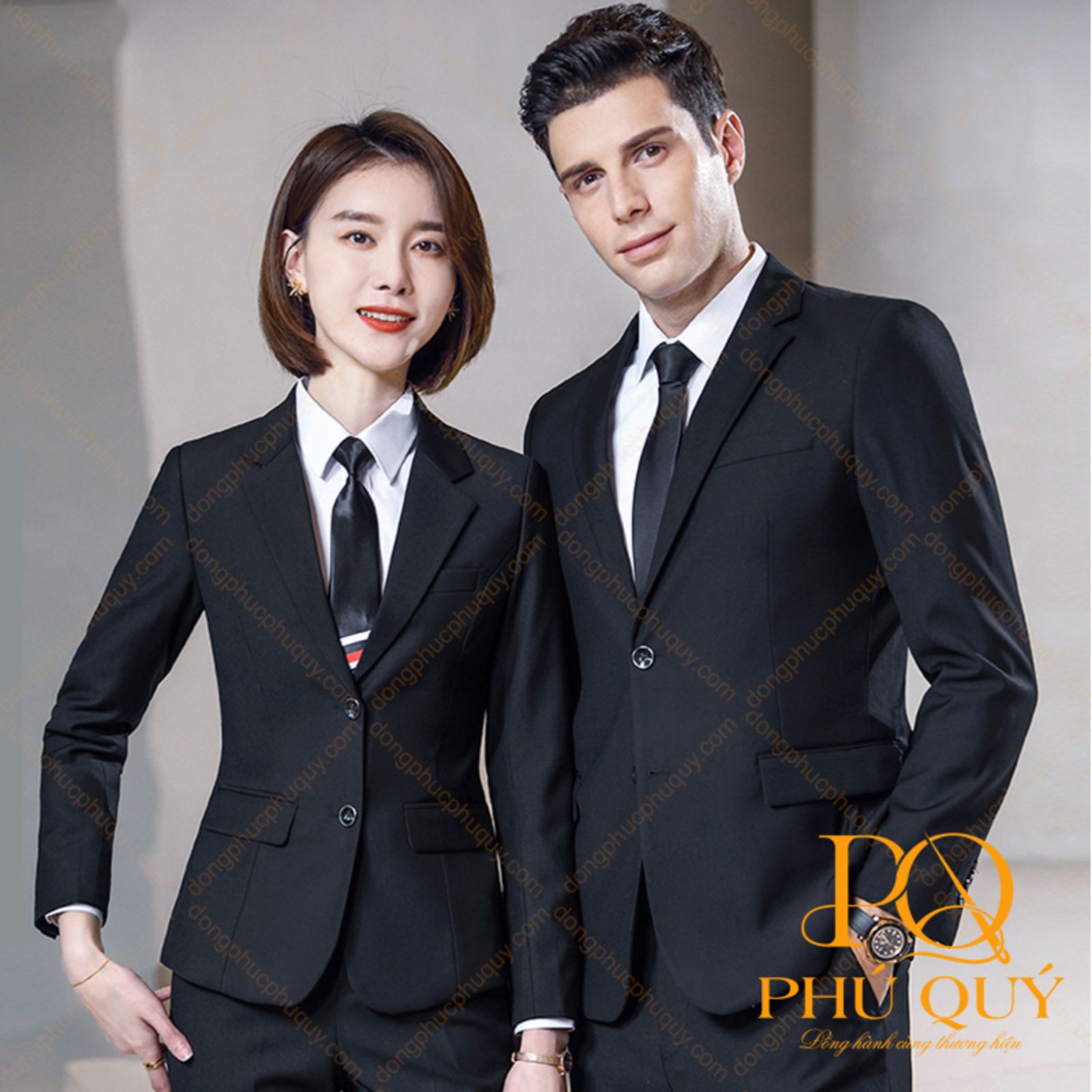 Vest đồng phục lễ tân tone đen phối cà vạt