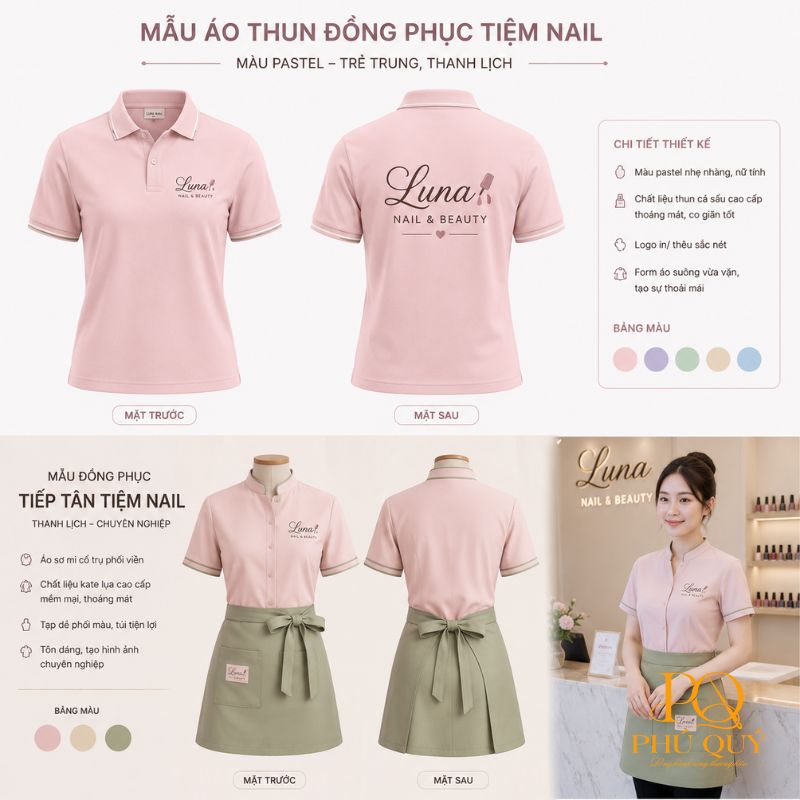 mẫu đồng phục tiệm nail cho tiếp tân