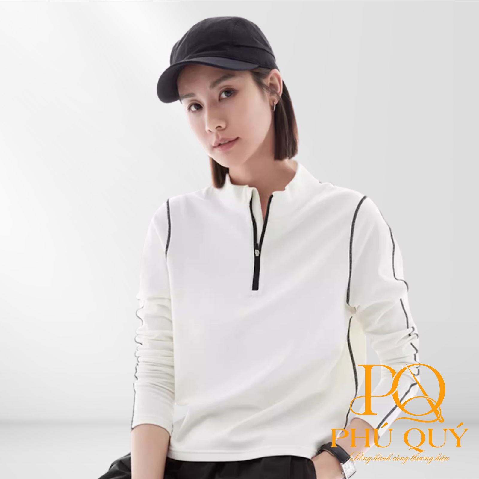 Mẫu áo thun đồng phục cổ tàu khóa kéo tay dài