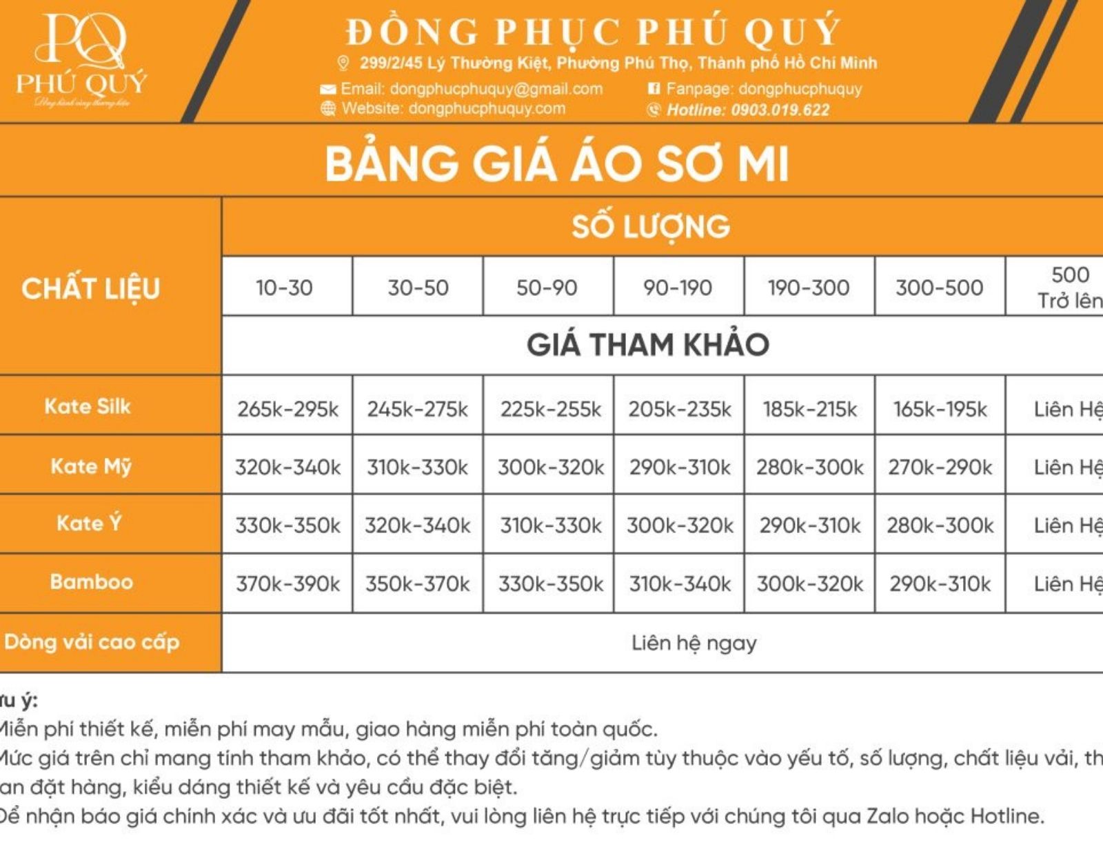 Bảng giá may sơ mi Honda