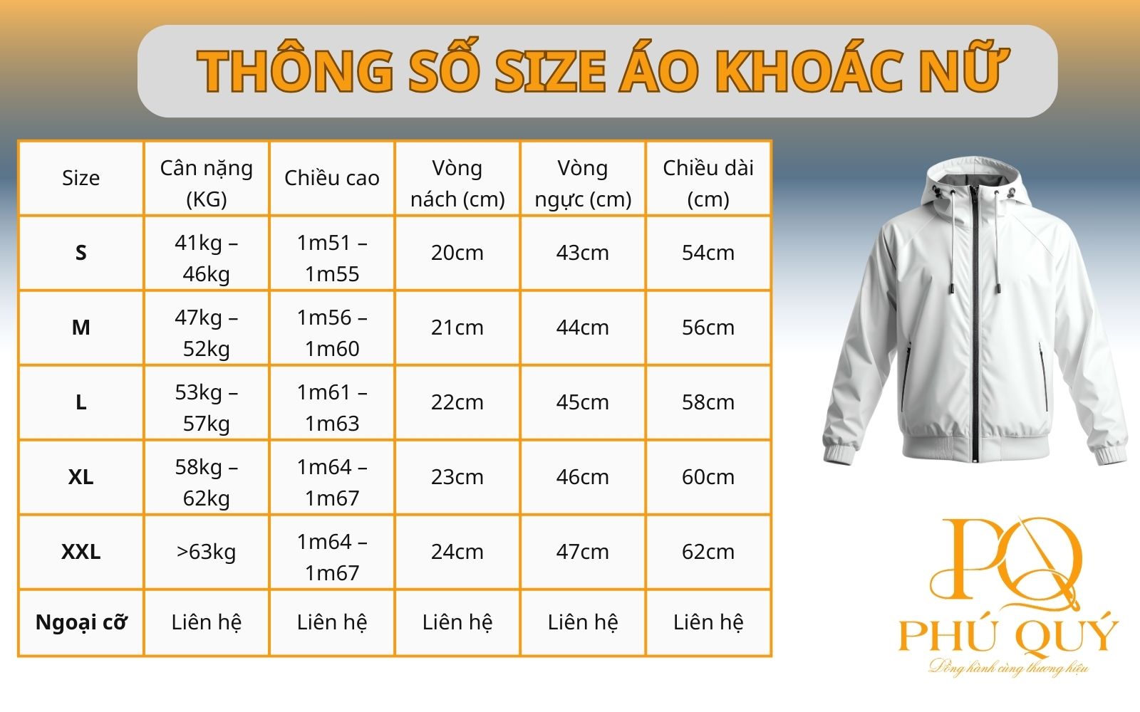 size áo khoác đồng phục cho nữ