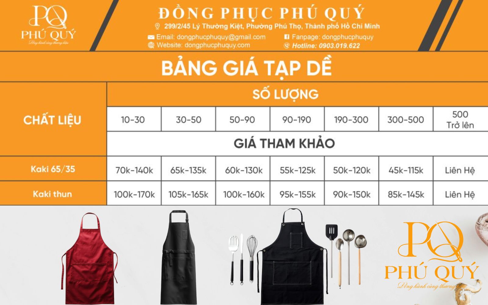 Bảng giá may tạp dề Phú Quý