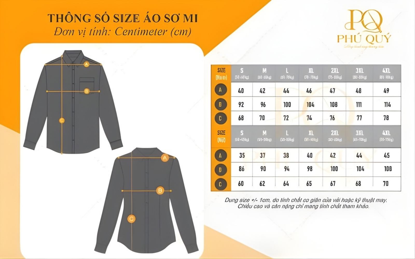 Bảng size áo sơ mi Bảng size áo sơ mi