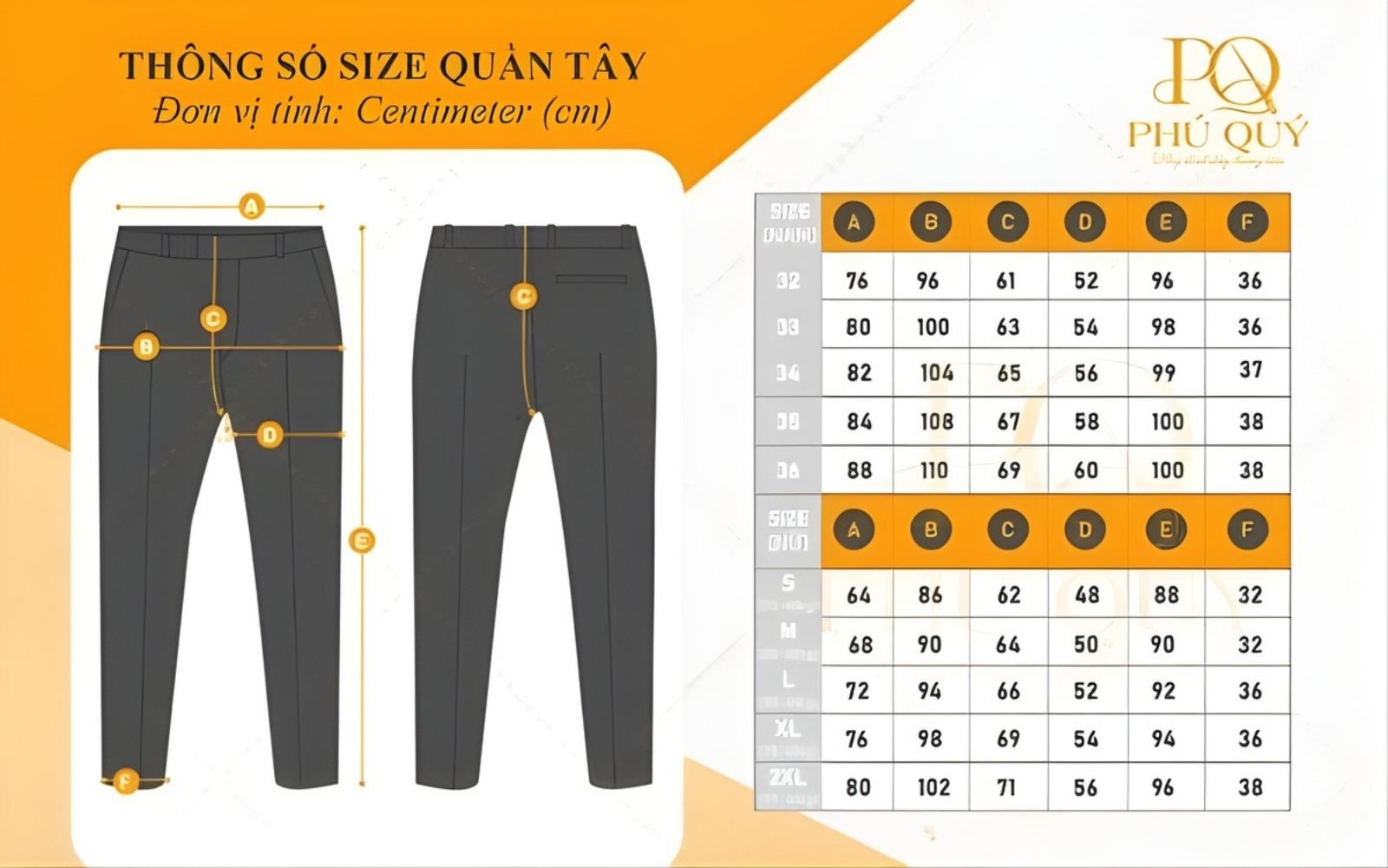 Bảng size đồng phục quần tây Bảng size đồng phục quần tây