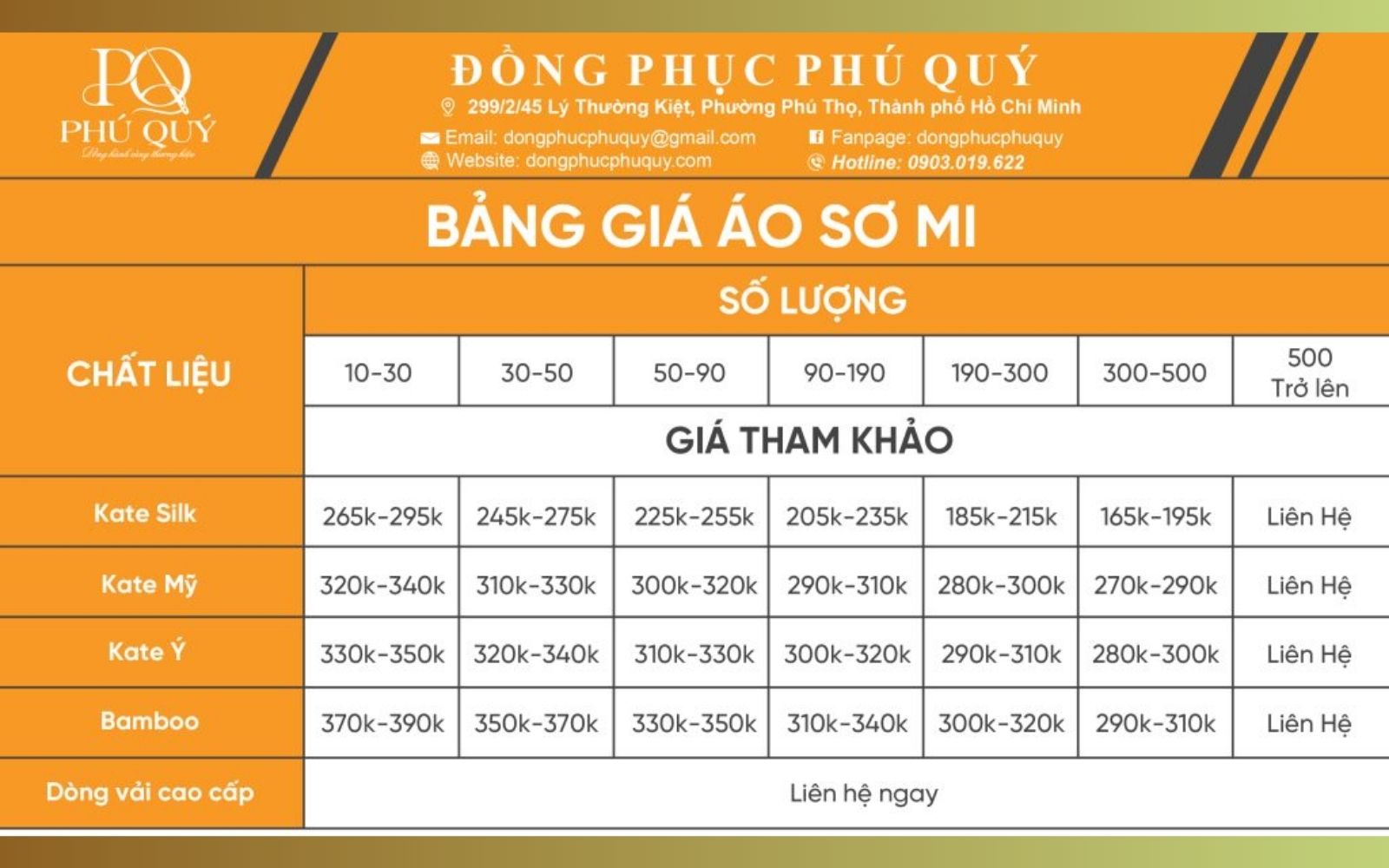 Bảng giá may áo sơ mi Bảng giá may áo sơ mi