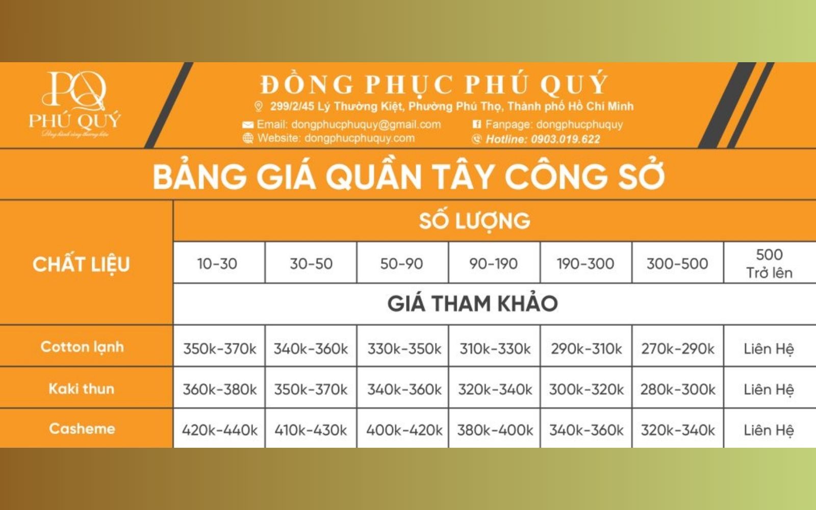Bảng giá may quần tây công sở Bảng giá may quần tây công sở