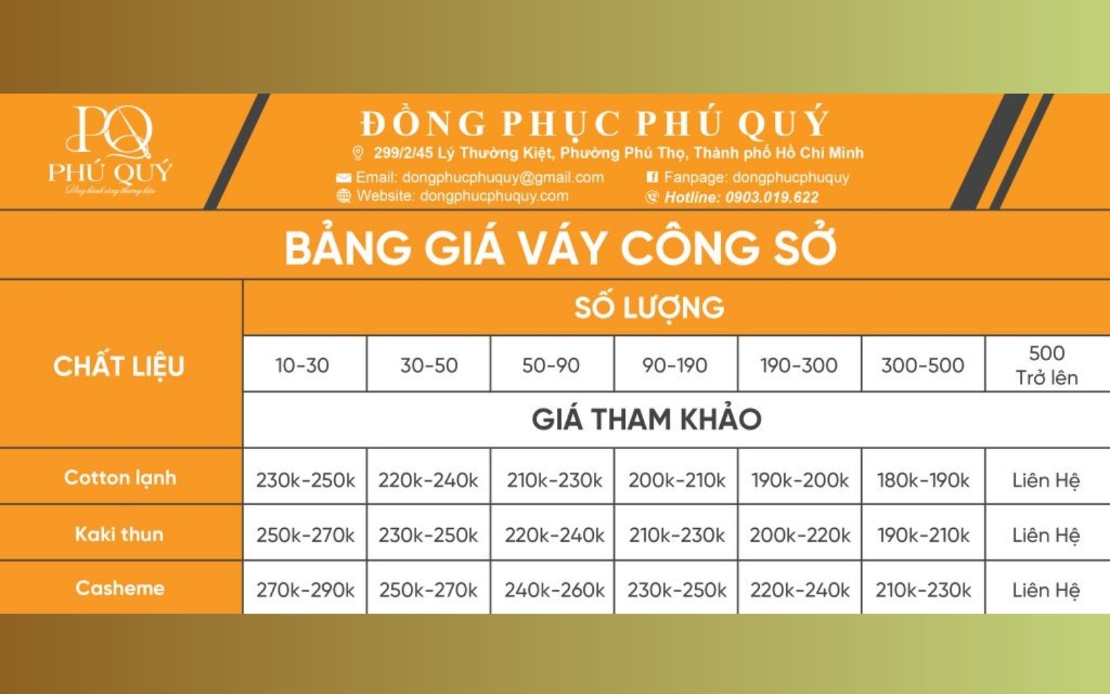 Bảng giá may chân váy Bảng giá may chân váy
