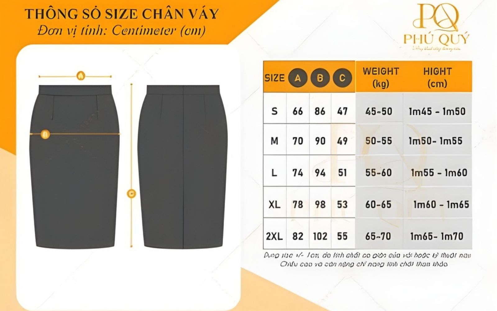 Bảng size váy công sở